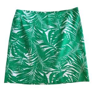 Talbots Palm Tree Leaf Green & White Tropical Print A-line Skirt Sz 14